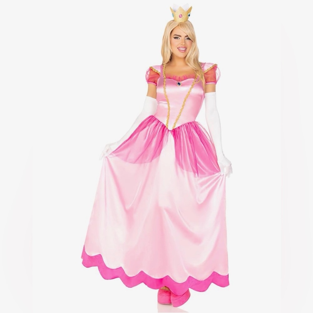 Women’s Pink Princess Halloween Costume Dress with Crown Headband and Gloves